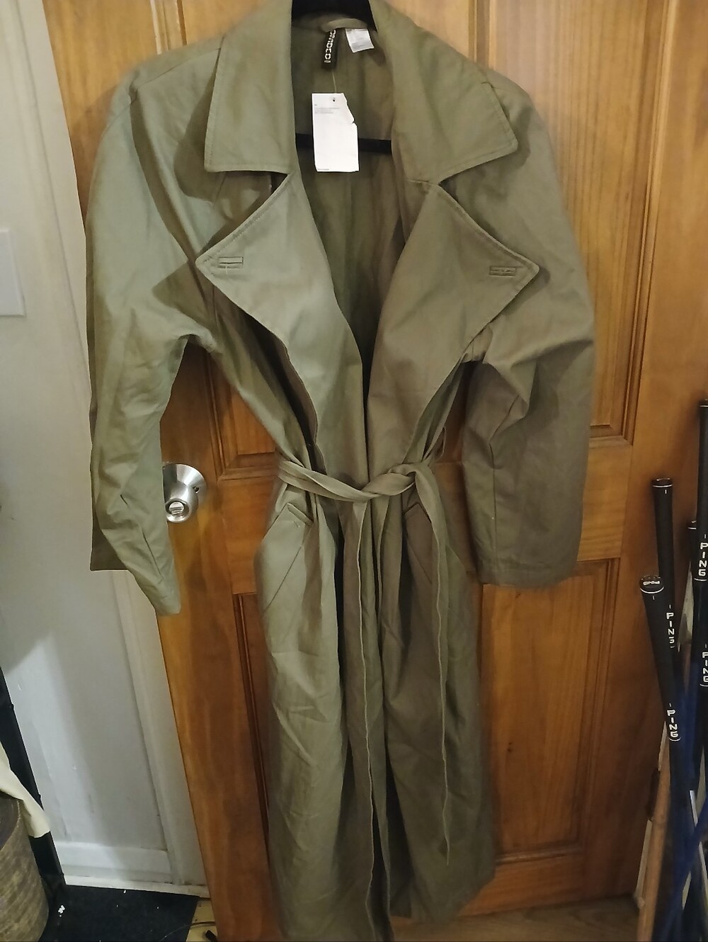 H&M Olive Trench Coat with Self-Tie Belt